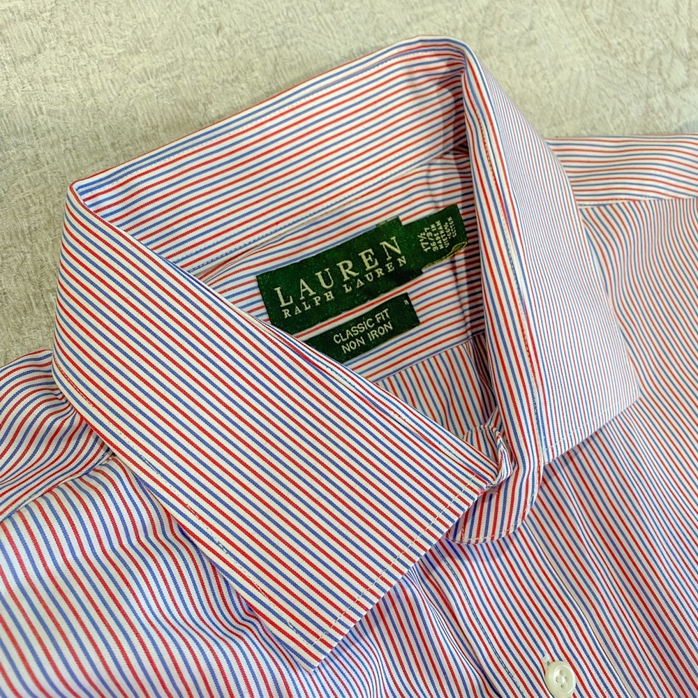 Men’s Ralph Lauren Blue/Red Striped Dress Shirt 17.5